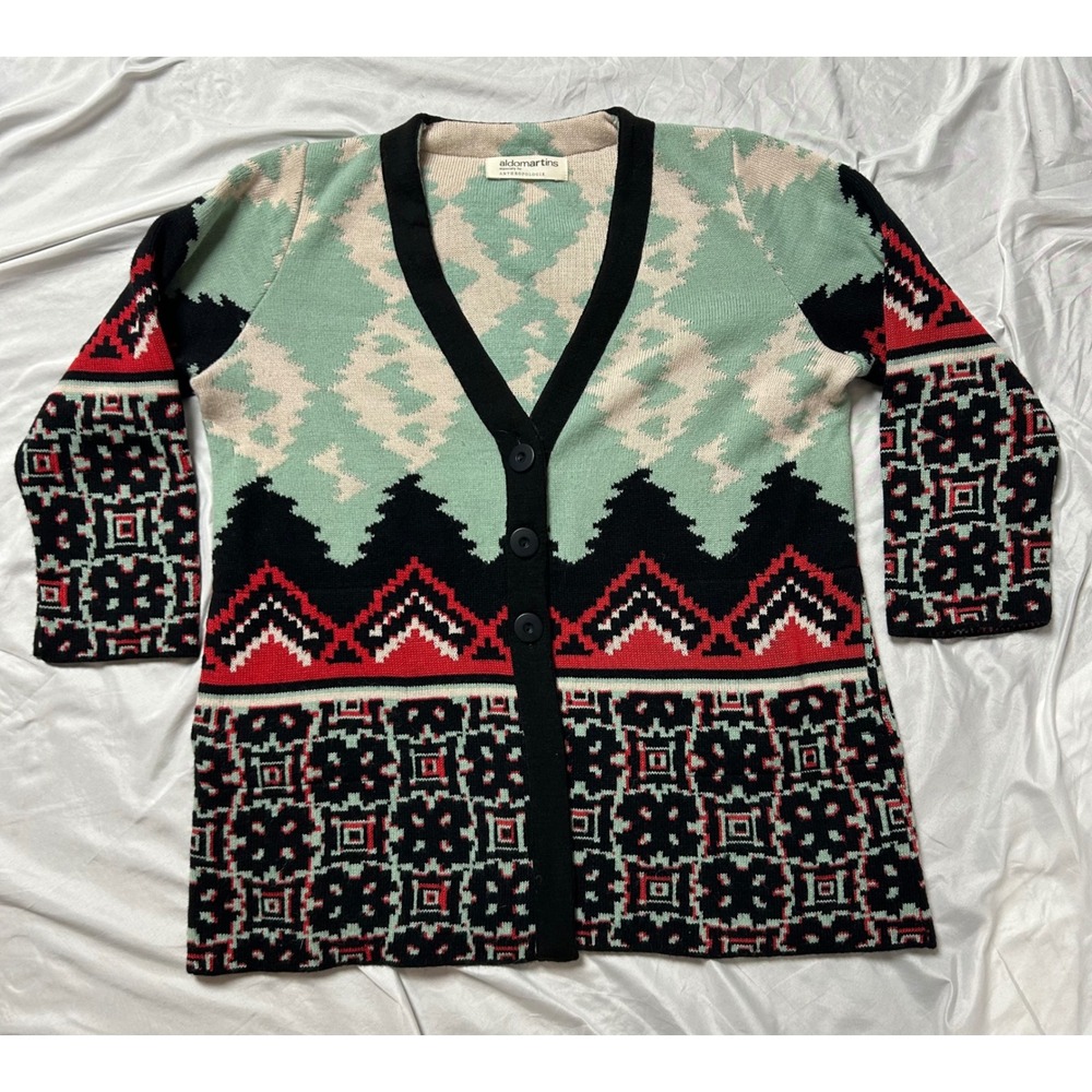 Aldomartins for Anthropologie Wool Alpaca Geometric Cardigan Sweater Multi SP